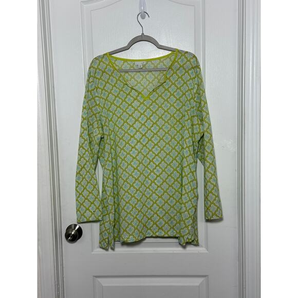 J Jill Lightweight Split Neck Tunic Green Motif Sz XL Pure Jill - Picture 4 of 8